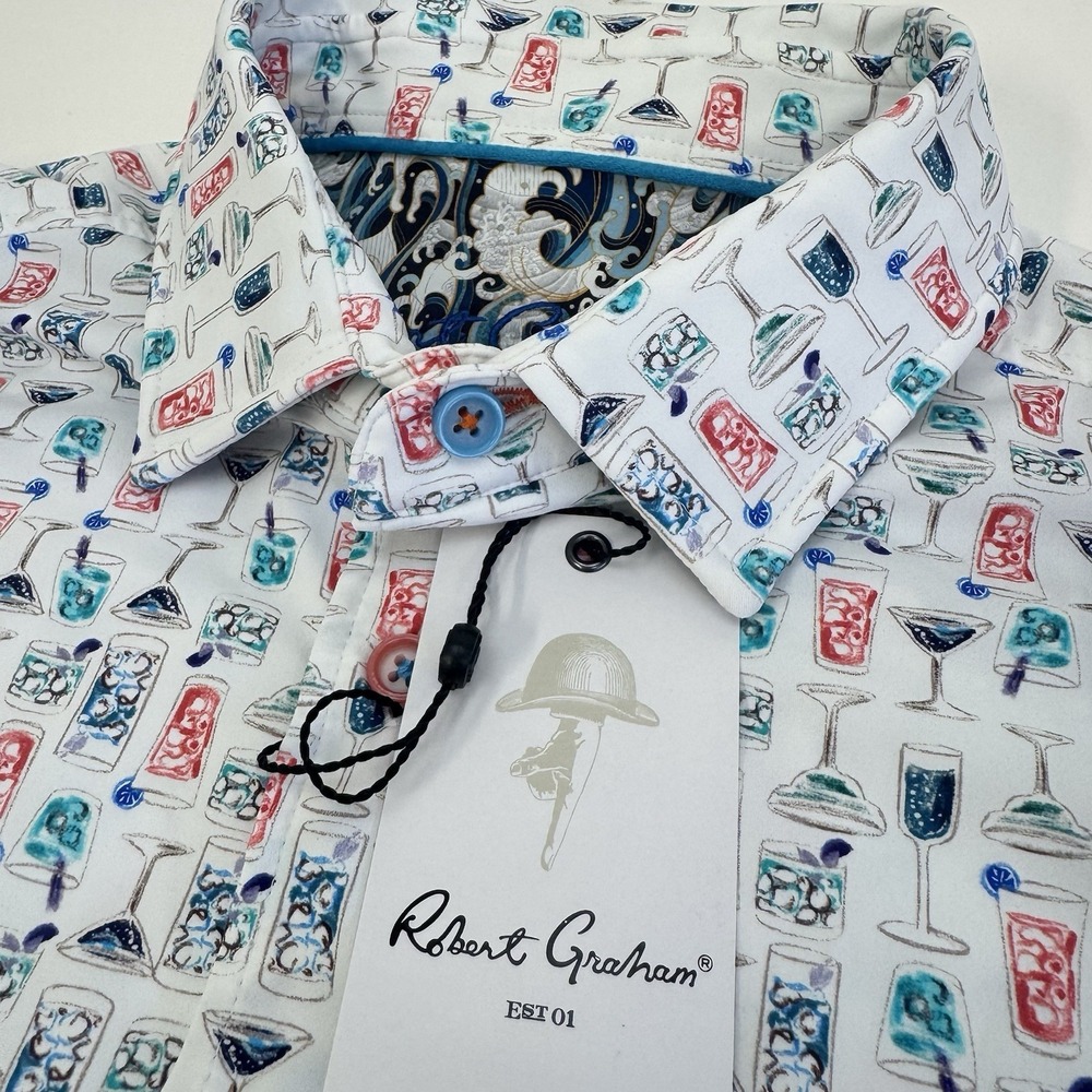 NWT Robert Graham MIX N MATCH Cocktail Martini Print Button Shirt White MED $178
